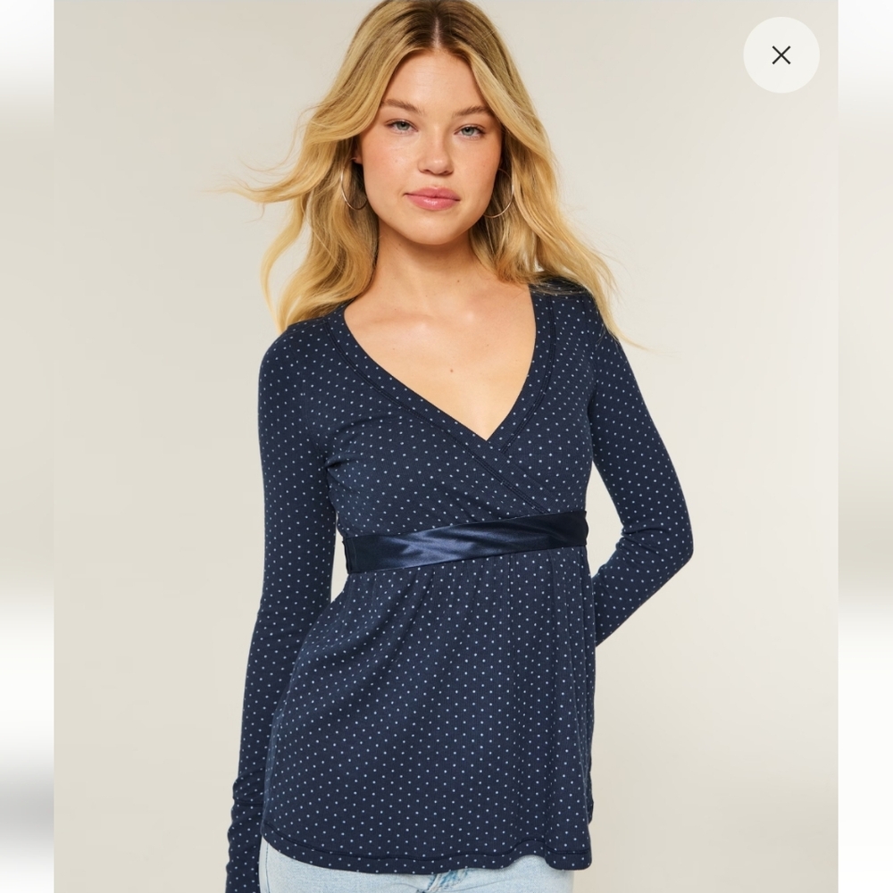 Easy Long-Sleeve Wrap-Front Babydoll Top